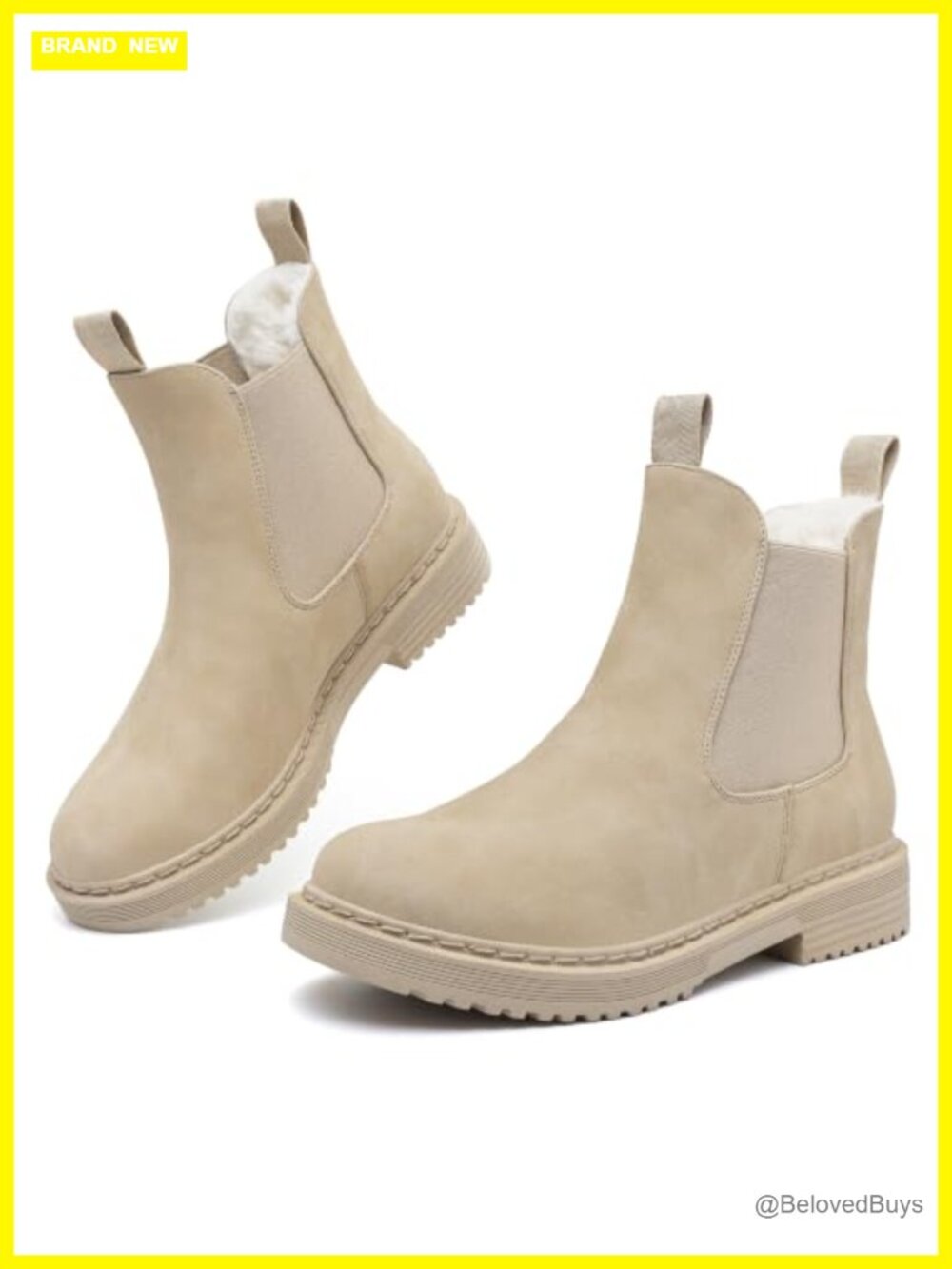 Womens Winter Chelsea Boots Faux Fur Lined Chunky Lug Ankle Booties